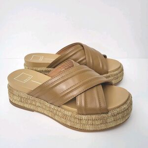 DOLCE VITA Weslee Sandals Womens 9.5 Tan Brown Flat Chunky Platform Espadrille